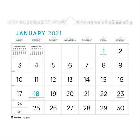 Calendrier mural à gros caractère (2021)