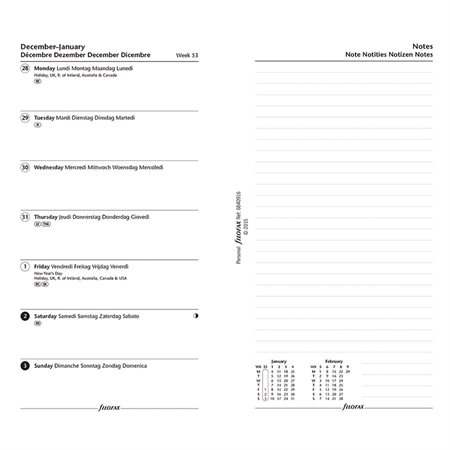 Recharges pour organisateur personnel et compact