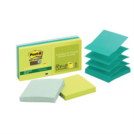 Feuillets recyclés Post-it® Super Sticky - collection Bora Bora